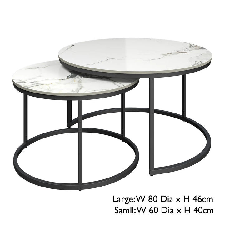 Luxury White Ceramic 2-Piece Coffee Table Set