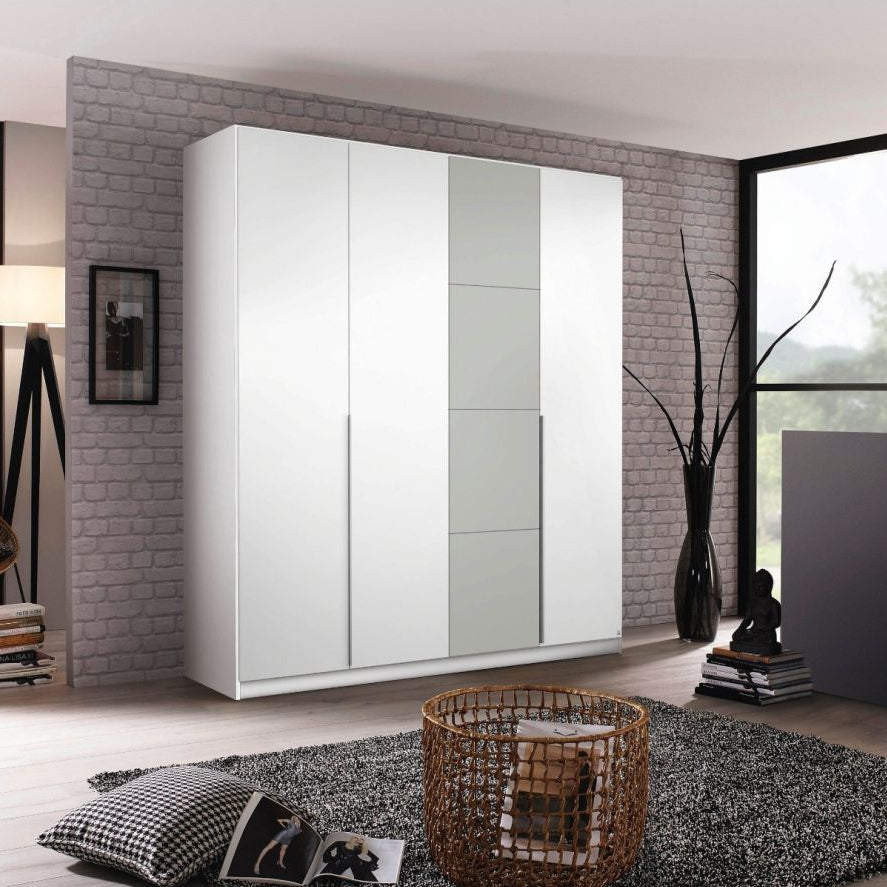 Rauch Bellezza High Gloss White and Grey 4 Door Hinged wardrobe