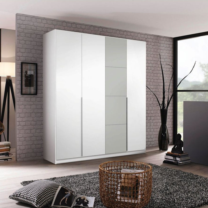 Rauch Bellezza High Gloss White and Grey 4 Door Hinged wardrobe