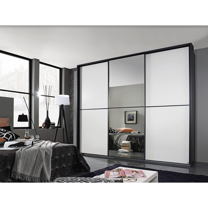 Rauch Essensa White & Metallic Grey 3 Gliding Door Wardrobe With Mirror