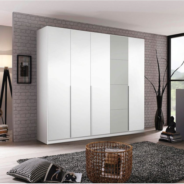 Rauch Bellezza High Gloss White and Grey 5 Door Hinged wardrobe