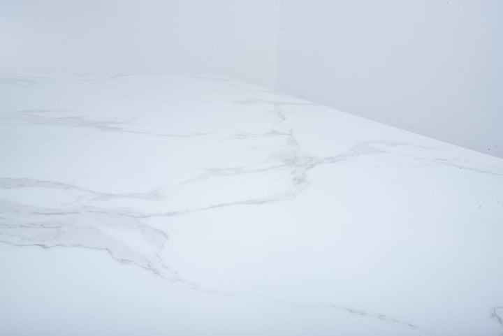 Ottavia 1.8M White Marble Dining Table with 6 Ring Knockerback Dining Chairs