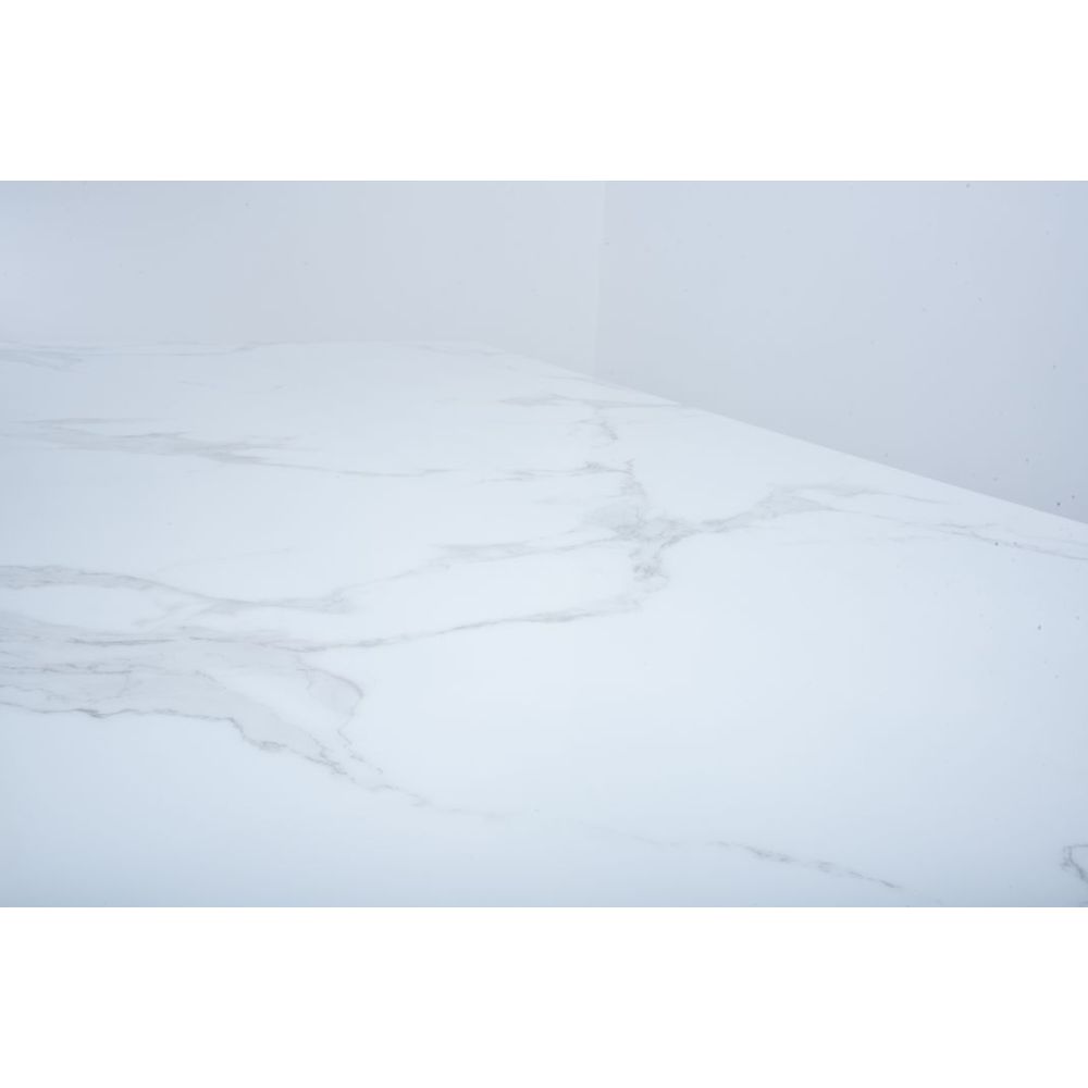 Ottavia 1.8M White Marble Dining Table with 6 Lion Knockerback Dining Chairs