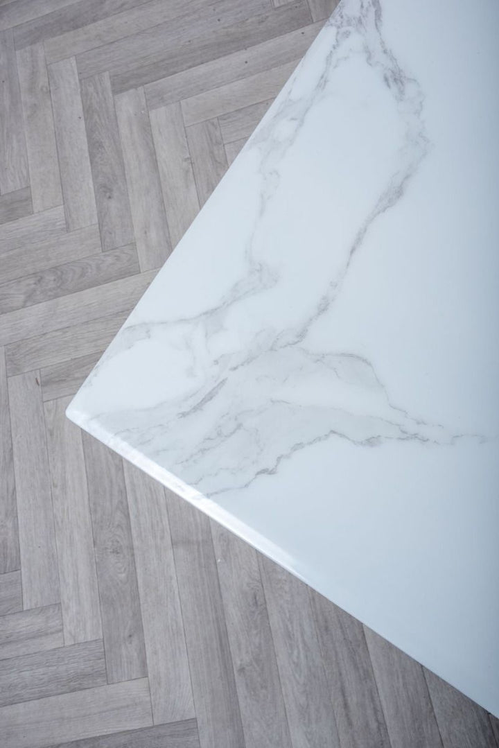 Ottavia 1.8M White Marble Dining Table with 6 Ring Knockerback Dining Chairs