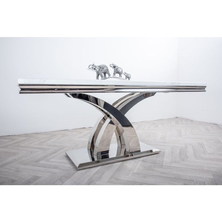 Ottavia 1.8M White Marble Dining Table with 6 Lion Knockerback Dining Chairs