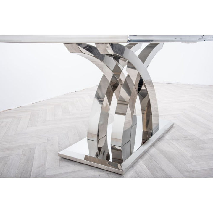 Ottavia 1.8M White Marble Dining Table with 6 Lion Knockerback Dining Chairs