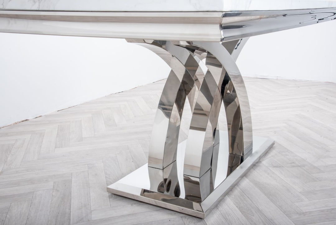 Ottavia 1.8M White Marble Dining Table with 6 Ring Knockerback Dining Chairs
