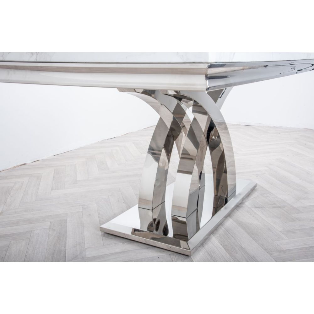 Ottavia 1.8M White Marble Dining Table with 6 Lion Knockerback Dining Chairs