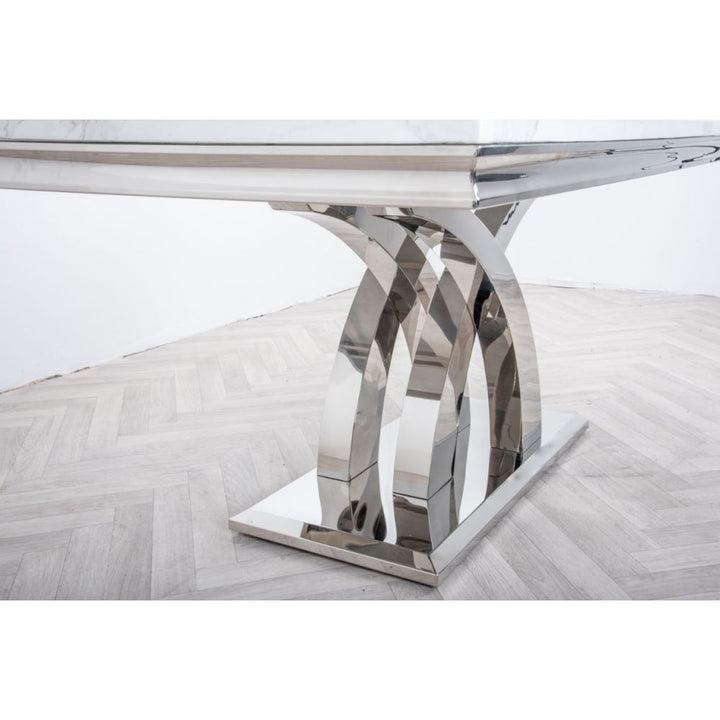 Ottavia 1.8M White Marble Dining Table with 6 Lion Knockerback Dining Chairs