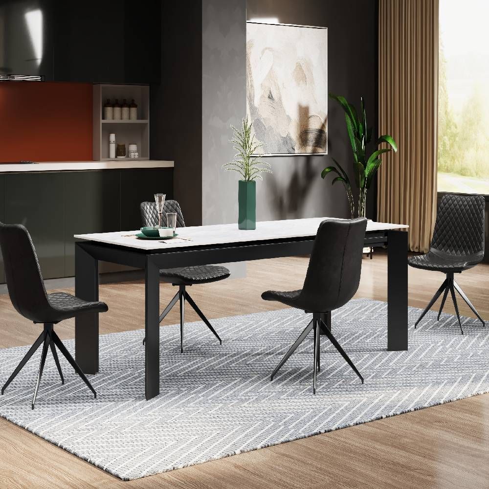 Amador Ceramic Argento Grey Table with Zeva Dining Chairs