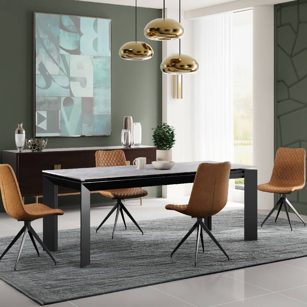 Amador Ceramic Pearla Grey Table with Zeva Dining Chairs