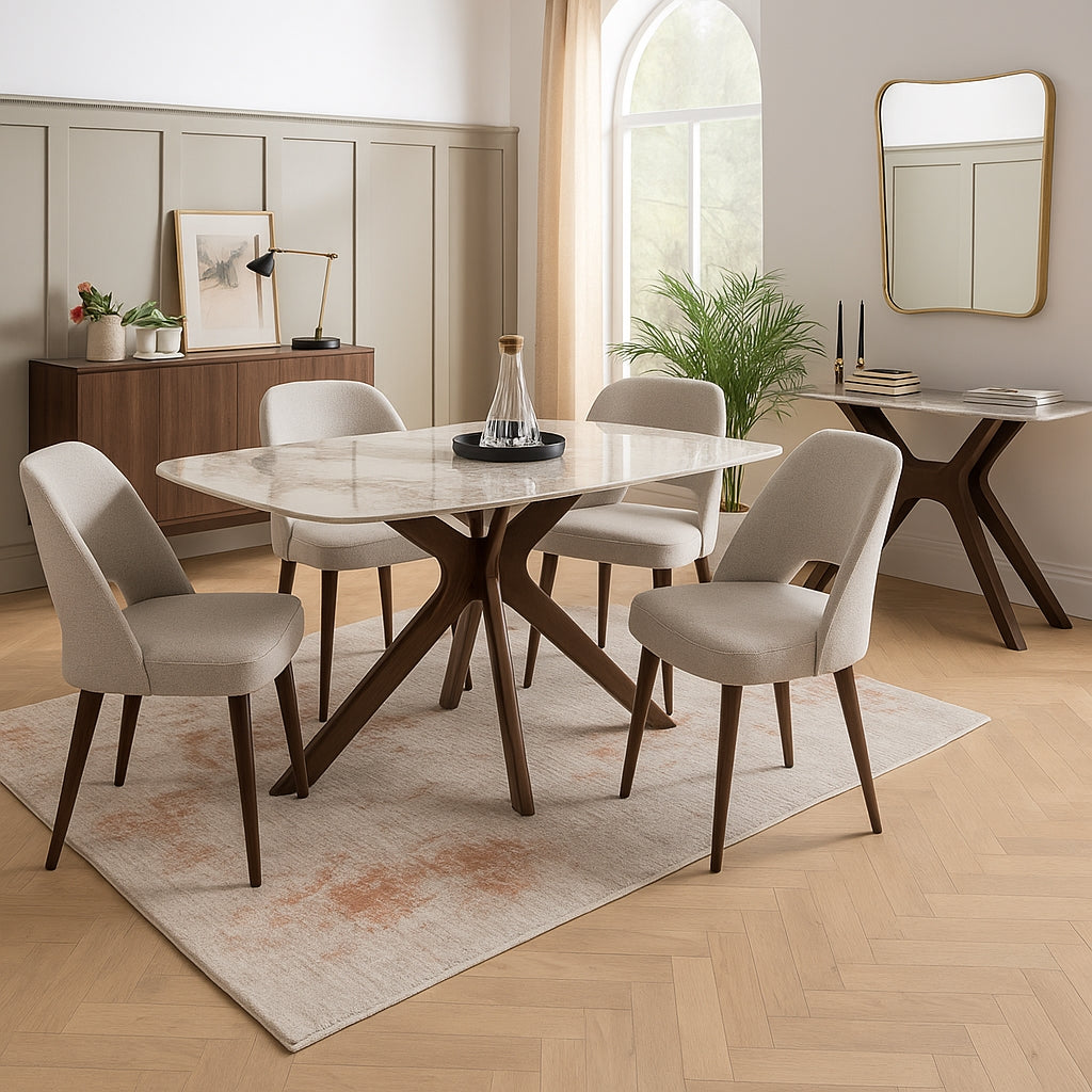 Ariya Dining Table with Mortiz Dining Chairs