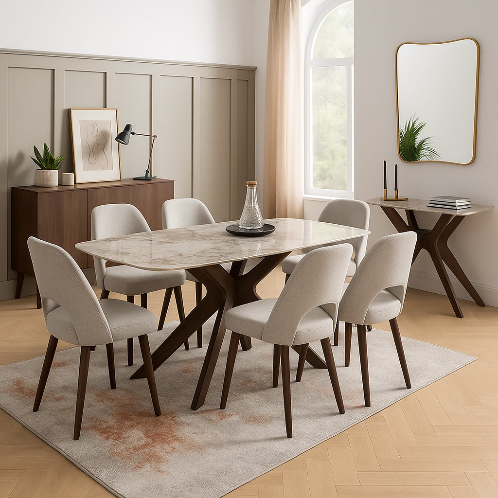 Ariya Dining Table with Mortiz Dining Chairs