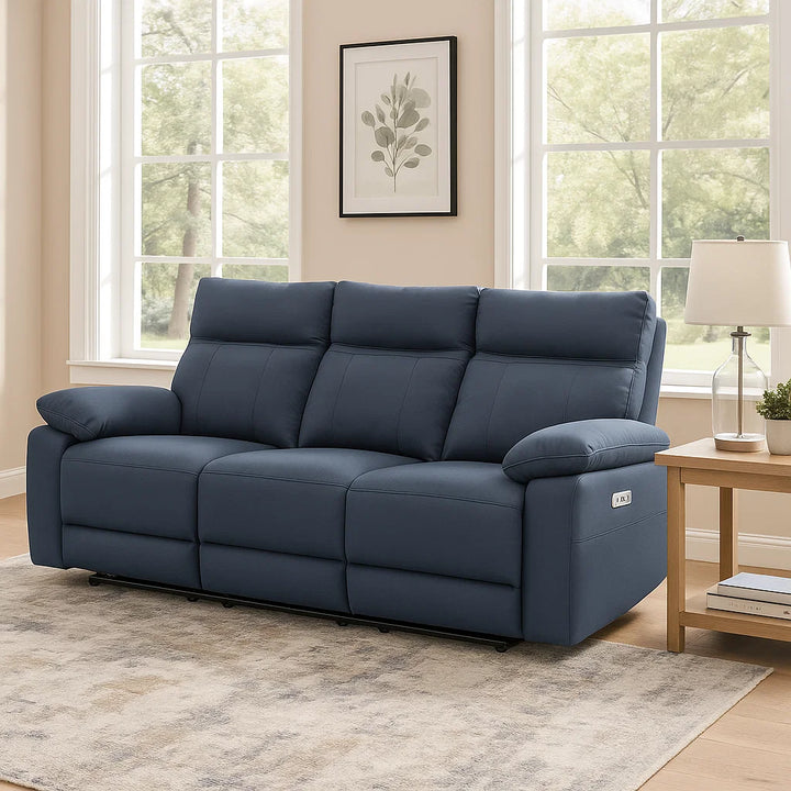 Positano Indigo Leather 3 Seater Electric Recliner Sofa