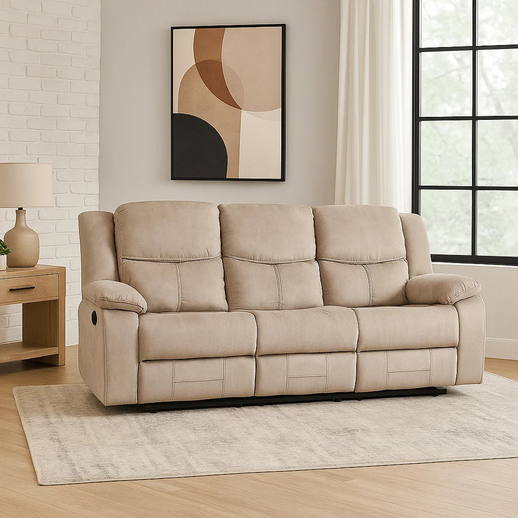 Klayton 3 Seater Manual Recliner Sofa in Khaki
