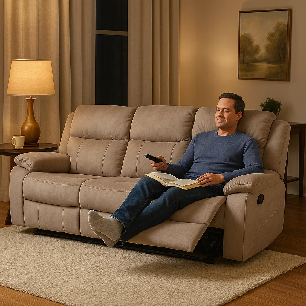 Klayton 3 Seater Manual Recliner Sofa in Khaki