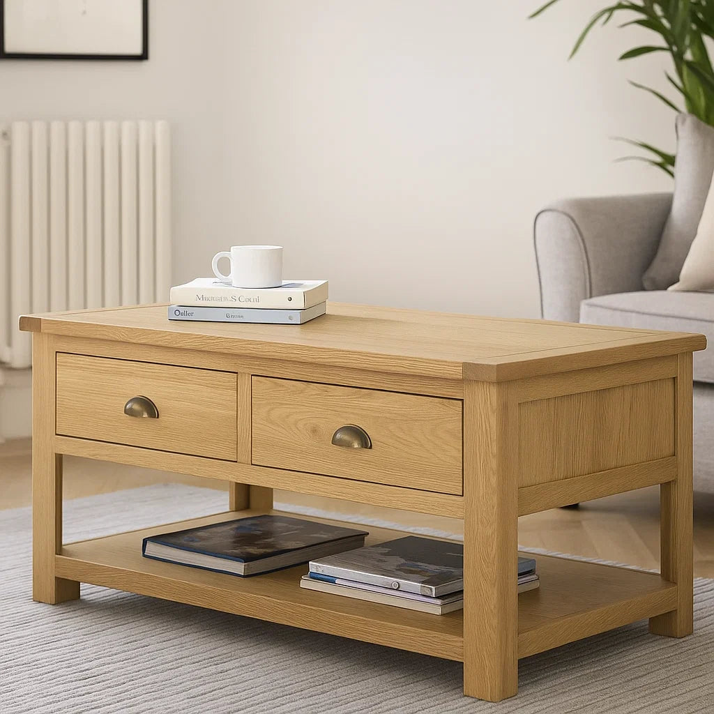Portland Coffee Table with Drawers-oak