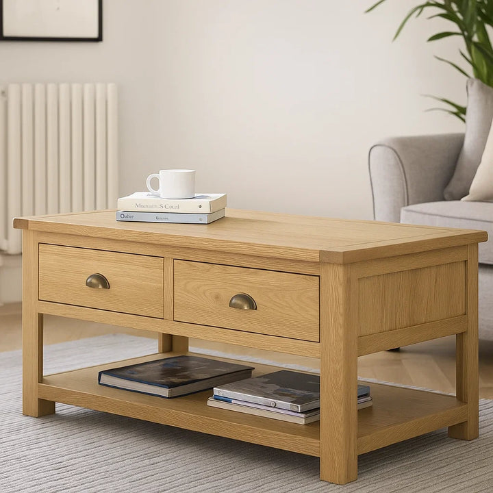 Portland Coffee Table with Drawers-oak