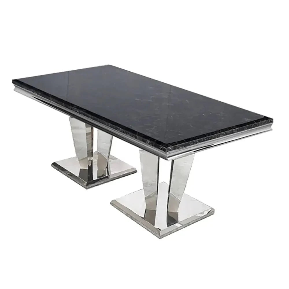 Antibes 1.8M Marble And Chrome Dining Table & Lion Knocker Chairs