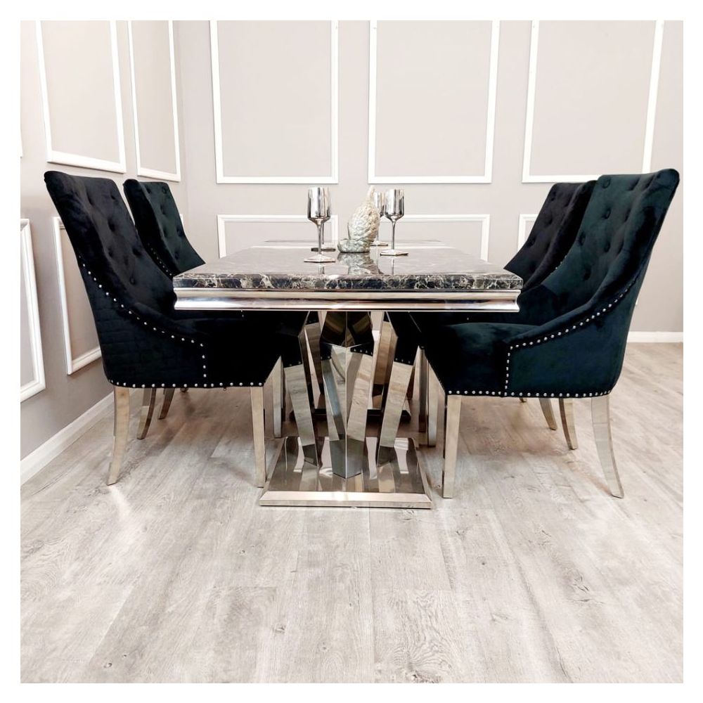 Sorrento Black Marble Top Dining Table Set
