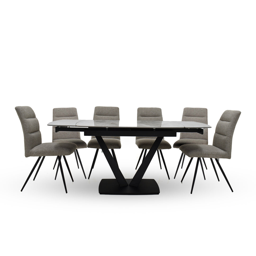 Atlas extending dining table and Pauli dining chair set