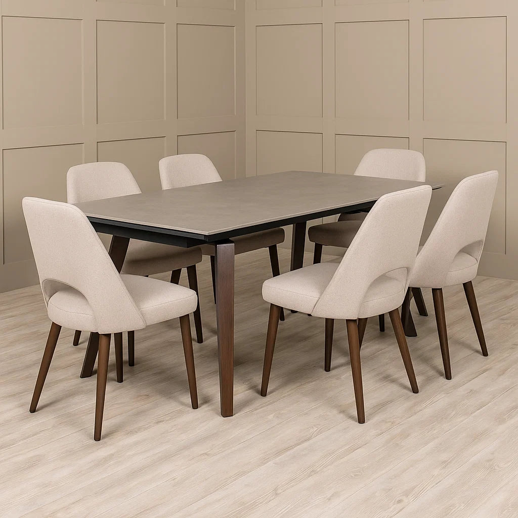 Axton 180-260 CM Dining Table Latte with Mortiz Dining Chairs