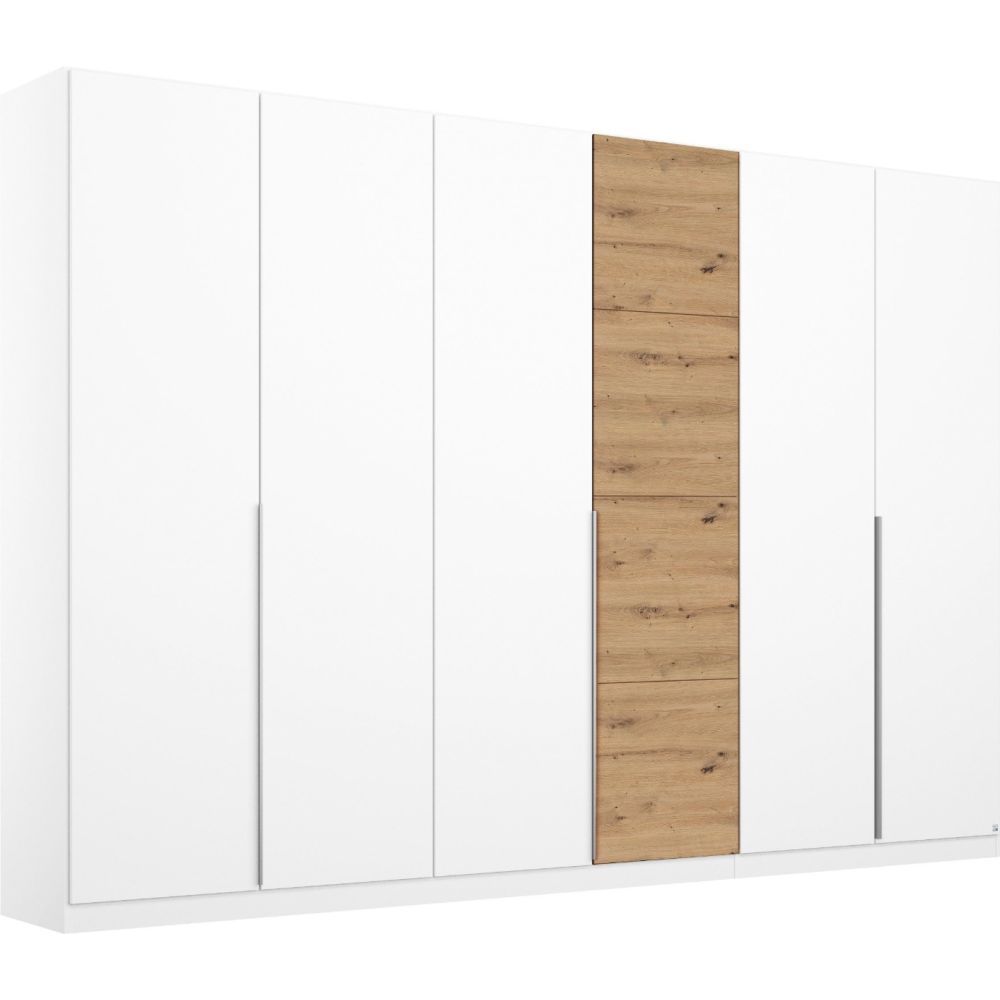 Rauch Bellezza High Gloss White and Artisan Oak 6 Door Hinged wardrobe