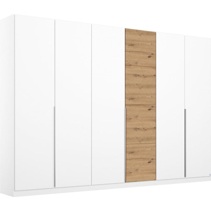 Rauch Bellezza High Gloss White and Artisan Oak 6 Door Hinged wardrobe