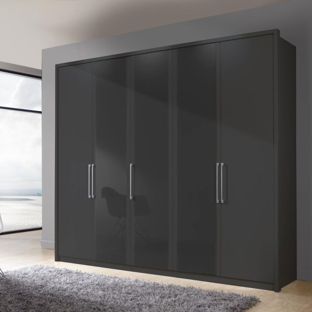 Wiemann Berlin Graphite Glass & Mirror Front Hinged Door Wardrobe