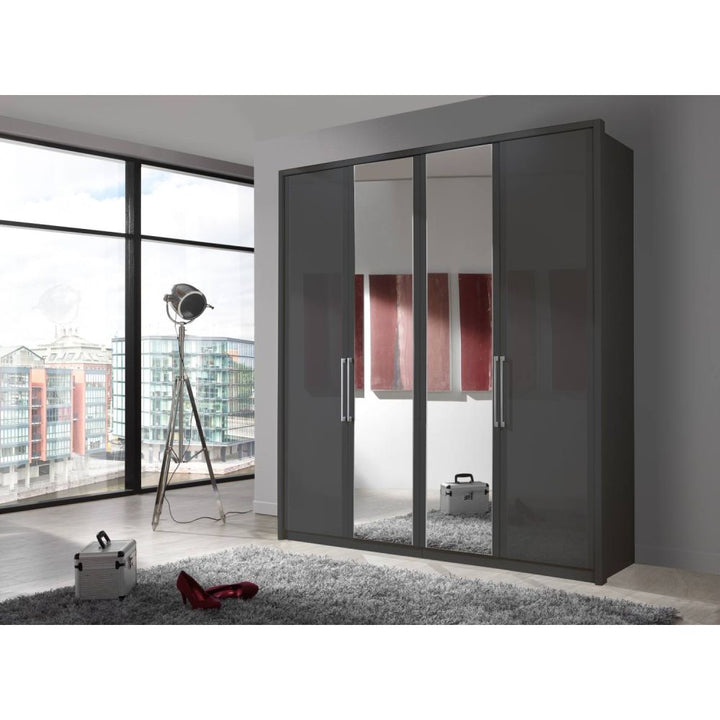 Wiemann Berlin Graphite Glass & Mirror Front Hinged Door Wardrobe