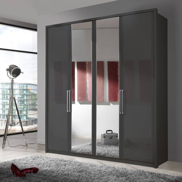 Wiemann Berlin Graphite Glass & Mirror Front Hinged Door Wardrobe