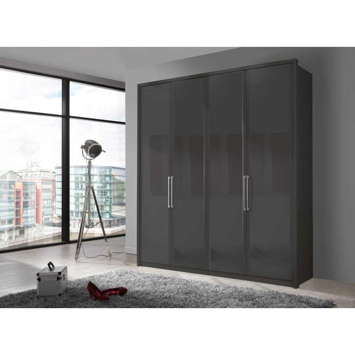 Wiemann Berlin Graphite Glass & Mirror Front Hinged Door Wardrobe