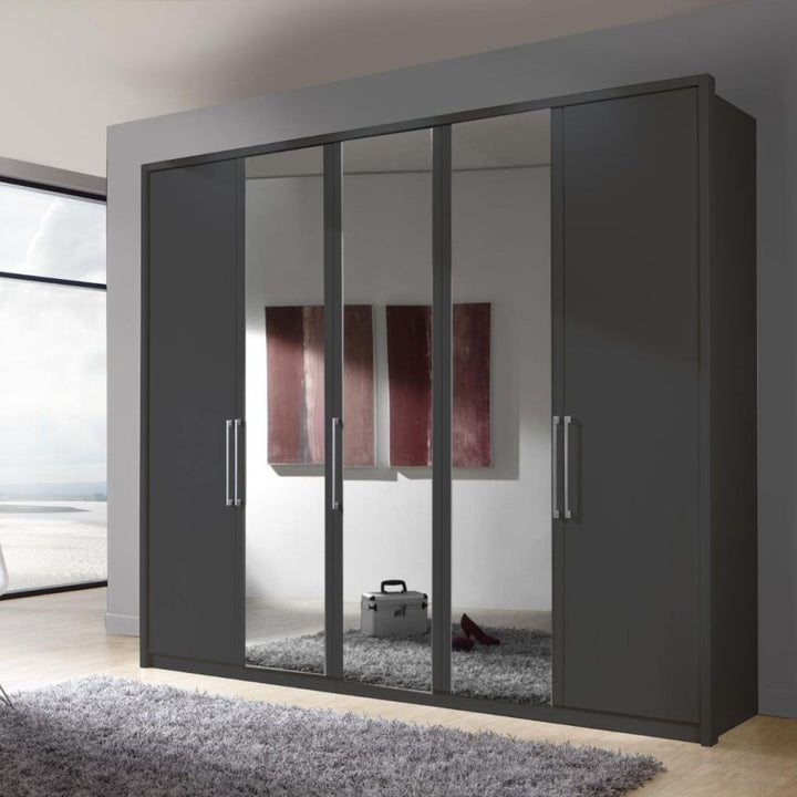 Wiemann Berlin Graphite Glass & Mirror Front Hinged Door Wardrobe