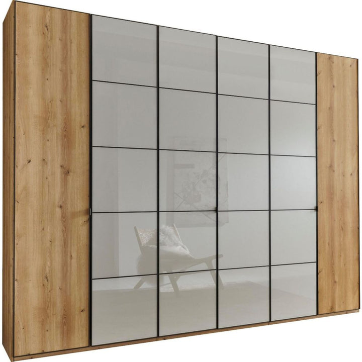 Wiemann Quito Bianco Oak and Champagne Glass 6 Door Wardrobe - 300CM