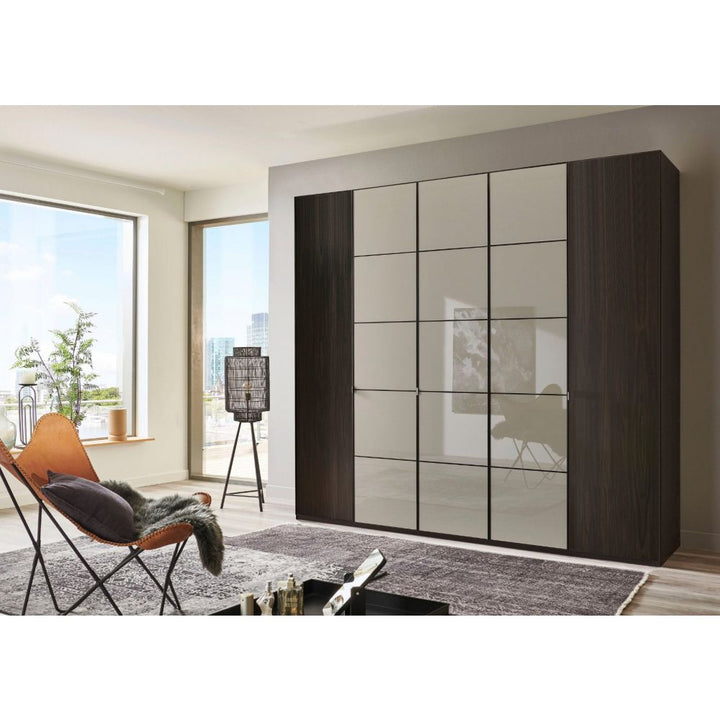 Wiemann Quito Mocca Oak and Pebble Grey Glass 5 Door Wardrobe - 250CM