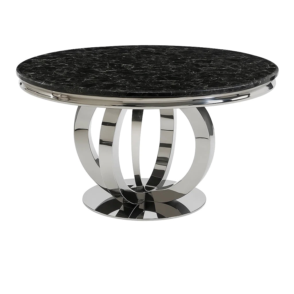 Chelsea Round White Marble Dining Table with 4 Belvedere Chairs