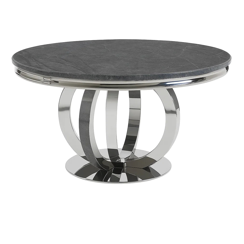 Chelsea Round White Marble Dining Table with 4 Belvedere Chairs