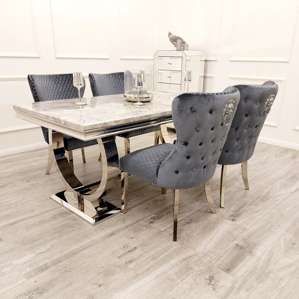 Arianna 1.8m Grey Marble Top Dining Table With 6 Lewis Shimmer Chairs