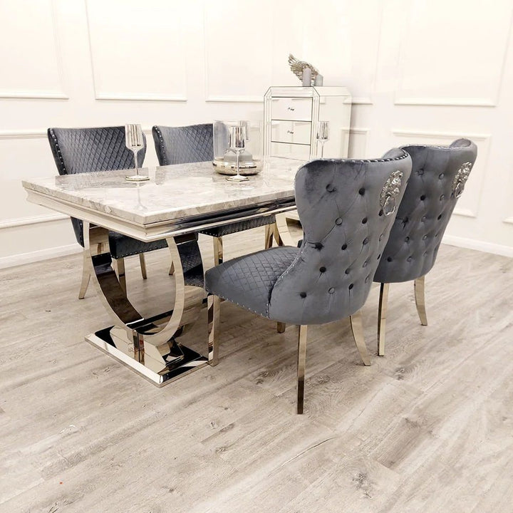 Arianna 1.8m Grey Marble Top Dining Table With 6 Lewis Shimmer Chairs
