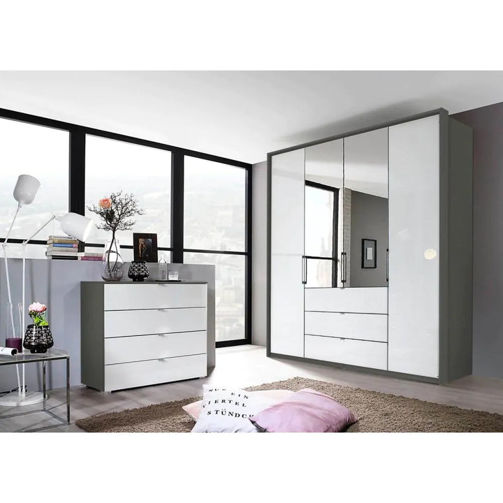 Rauch Erimo Style 1 Graphite & White Glass Bi-Folding Doors Combi Wardrobe
