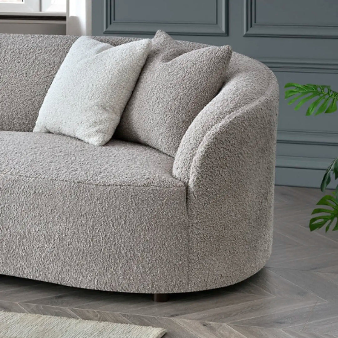 Boucle Teddy Beige Curved 3 Seater Sofa