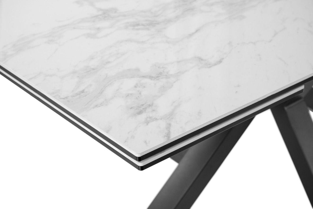 Marco White Ceramic Large Extending Dining Table With Tessan Dining Chair Grey - Evoke Home 