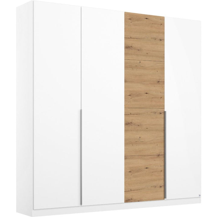Rauch Bellezza High Gloss White and Artisan Oak 4 Door Hinged wardrobe