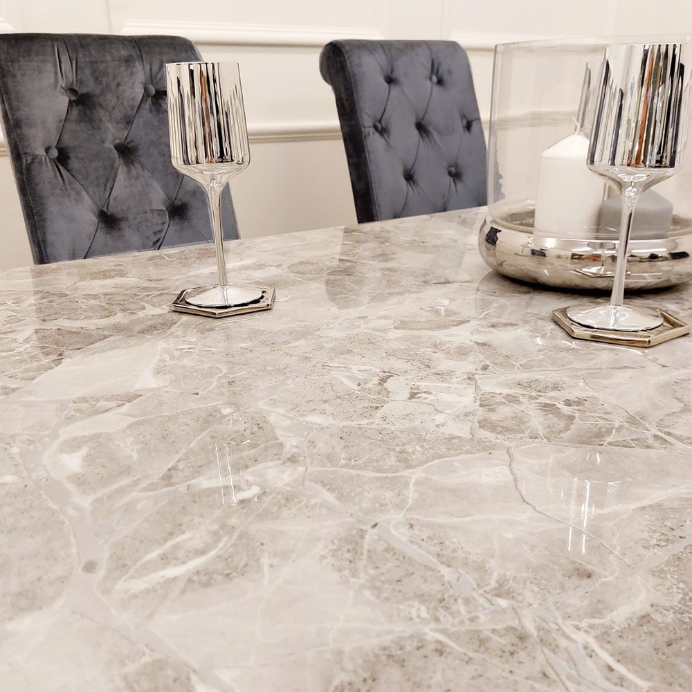 Arianna 1.8m Grey Marble Top Dining Table With 6 Lewis Shimmer Chairs