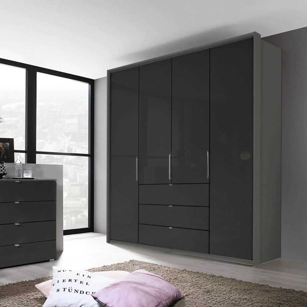Rauch Erimo Graphite & Basalt Glass Combi German Wardrobe - Style 1