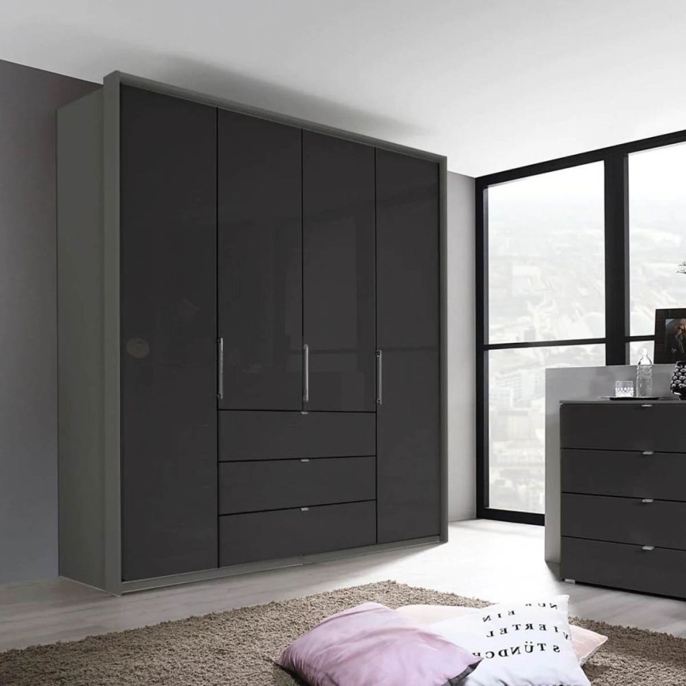 Rauch Erimo Graphite & Basalt Glass Combi German Wardrobe - Style 1