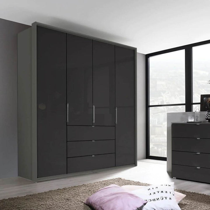 Rauch Erimo Graphite & Basalt Glass Combi German Wardrobe - Style 1
