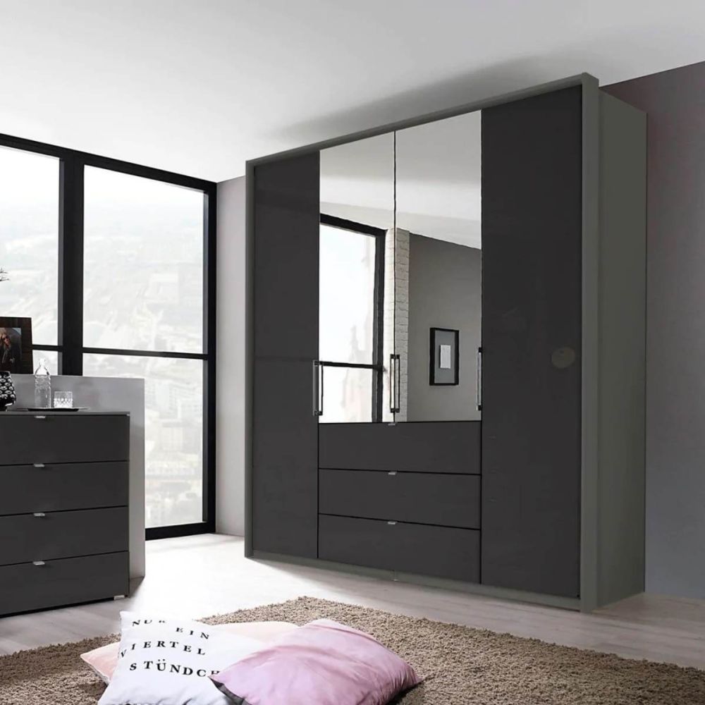 Rauch Erimo Graphite & Basalt Glass Combi German Wardrobe - Style 1