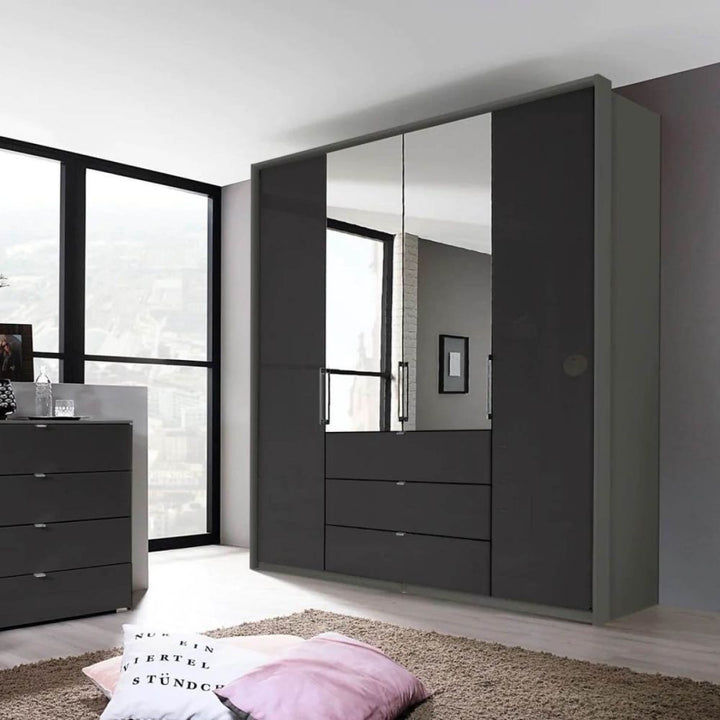 Rauch Erimo Graphite & Basalt Glass Combi German Wardrobe - Style 1