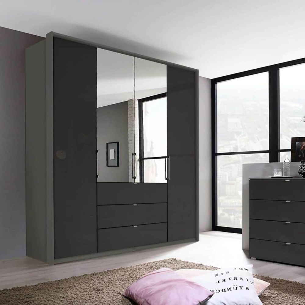Rauch Erimo Graphite & Basalt Glass Combi German Wardrobe - Style 1